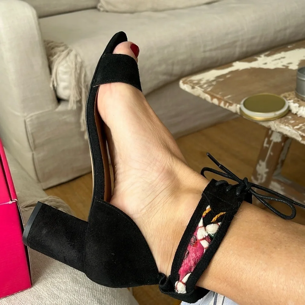 Howsty for Free People Black Sari Heeled Ankle Tie Sandals NIB